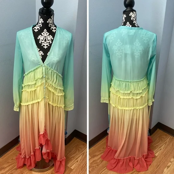 Linjia Shop Elegant Ombre Button Down Maxi Dress In Women's Med. NWT - Picture 5 of 5